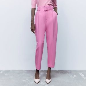 Zara NWT Pink Straight leg Trousers with belt